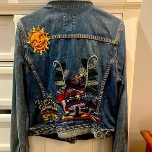Lucky Brand embroidered mushroom Jean jacket